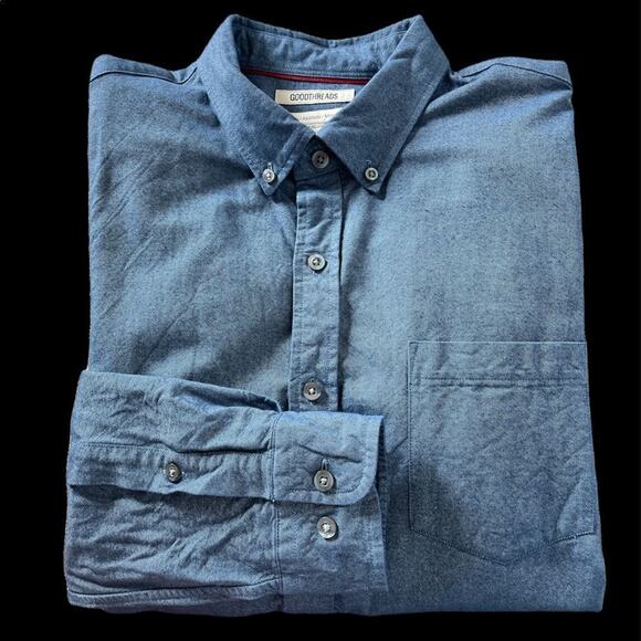 Goodthreads 100% Blue Cotton Long Sleeve Button Down Shirt Slim Large - Picture 2 of 7